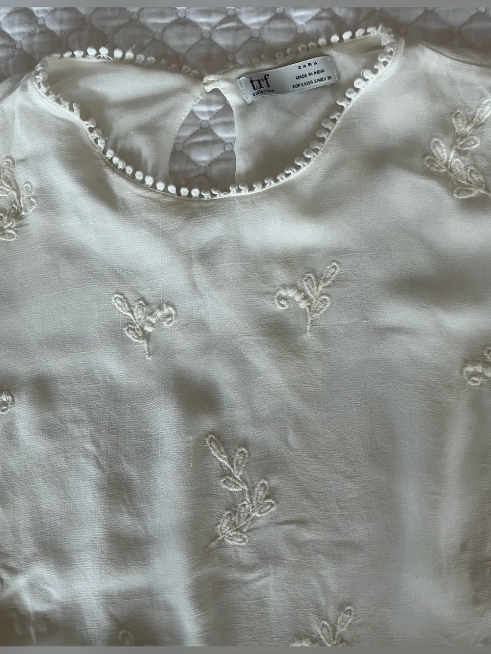 Zara White Ruffled Embroidered Peplum Top - Women S